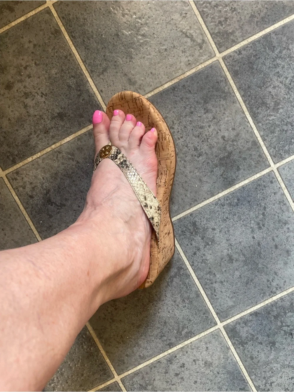 Tory Burch Cork Wedge Sandals with Snake-Print Straps and Gold Logo